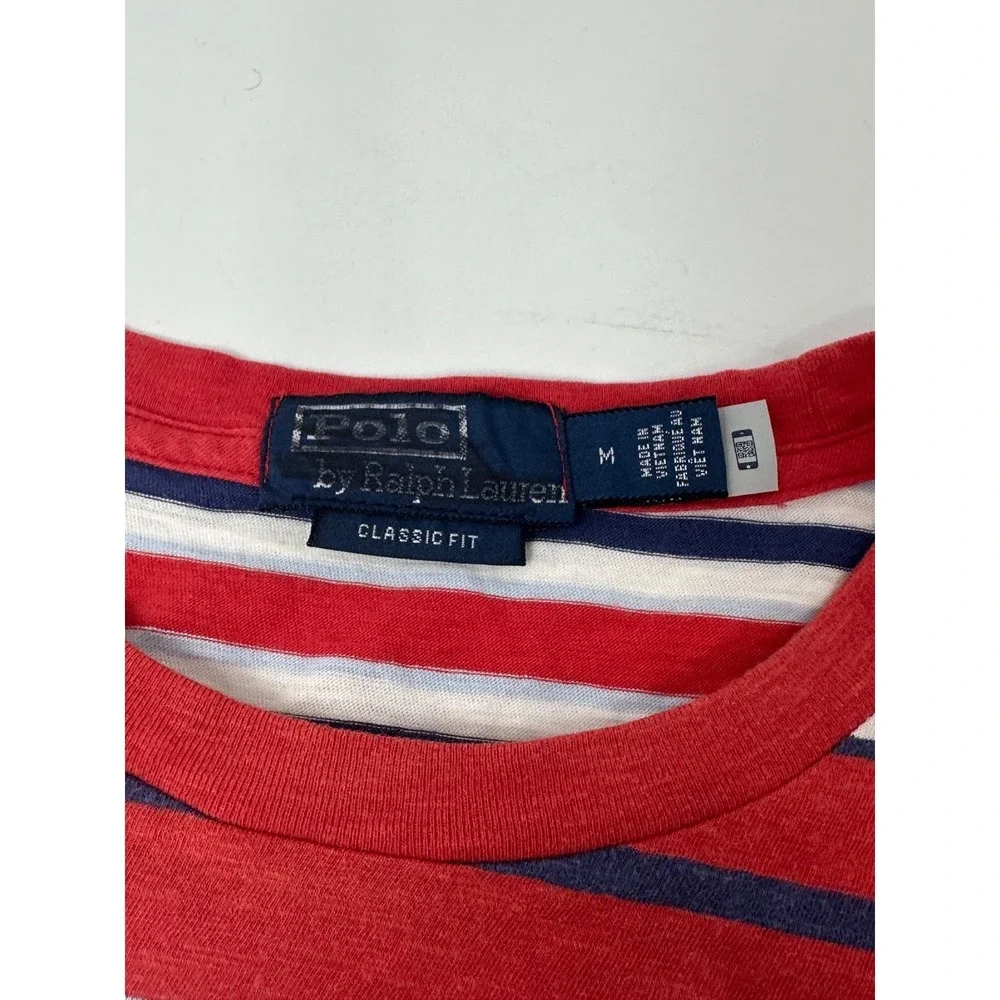 NEW Polo Ralph Lauren Short Sleeve Tee T-Shirt Med Classic Fit Red Stripe $75 Y5
